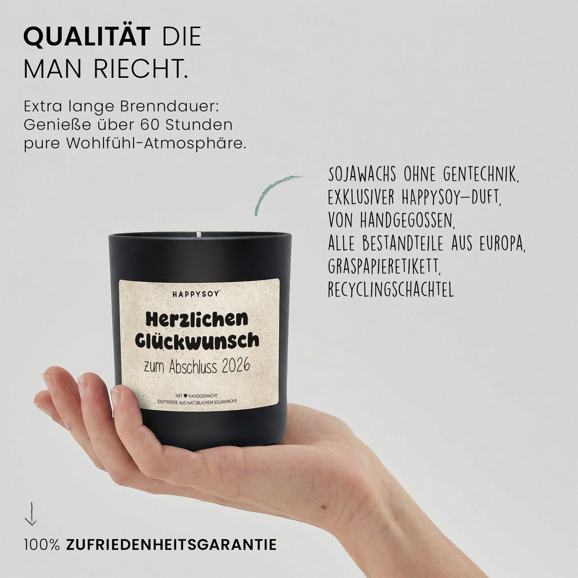 Duftkerze - Glückwunsch zum Abschluss 2026 Herzlichen - Happysoy®