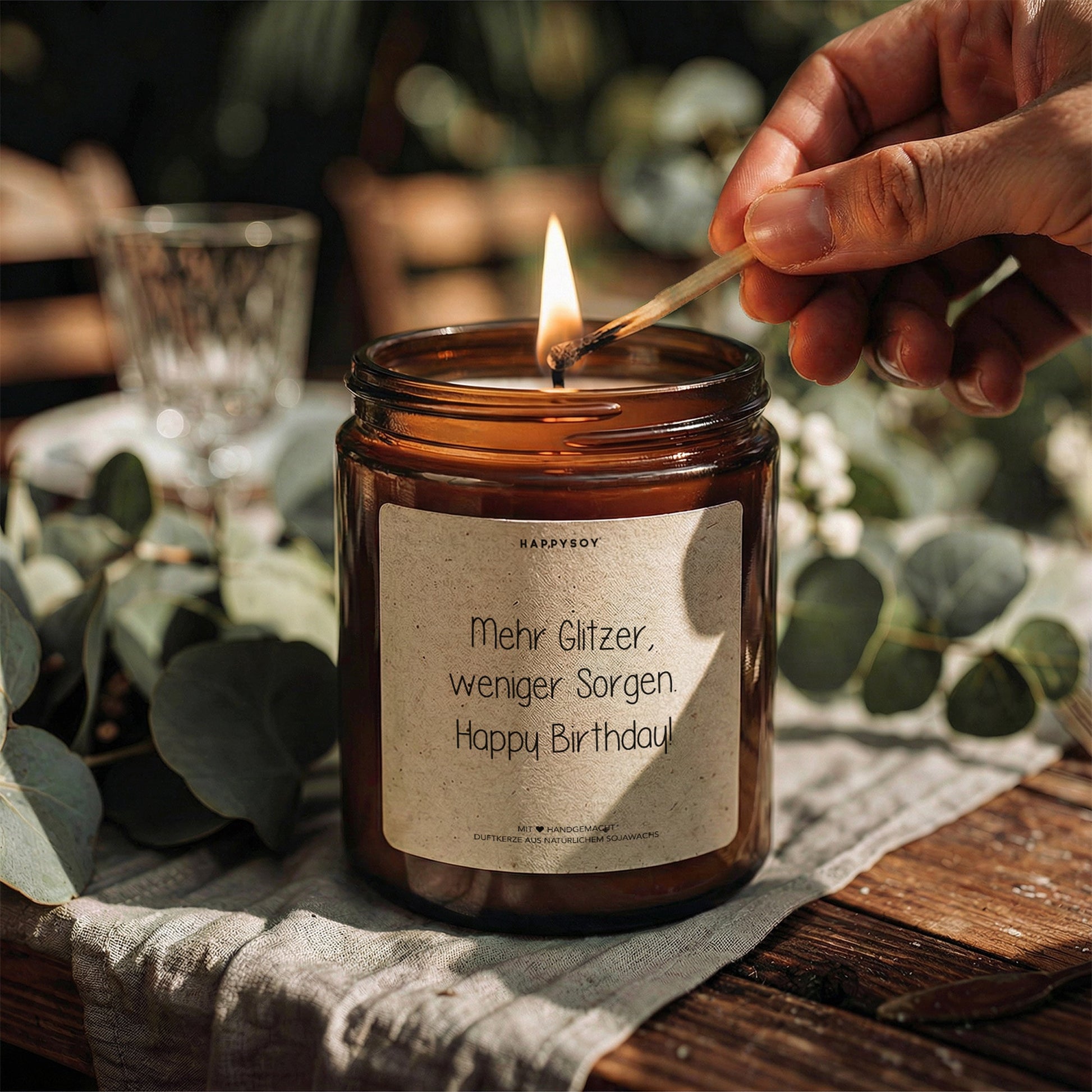 Duftkerze - Mehr Glitzer, weniger Sorgen. Happy Birthday! - Happysoy®