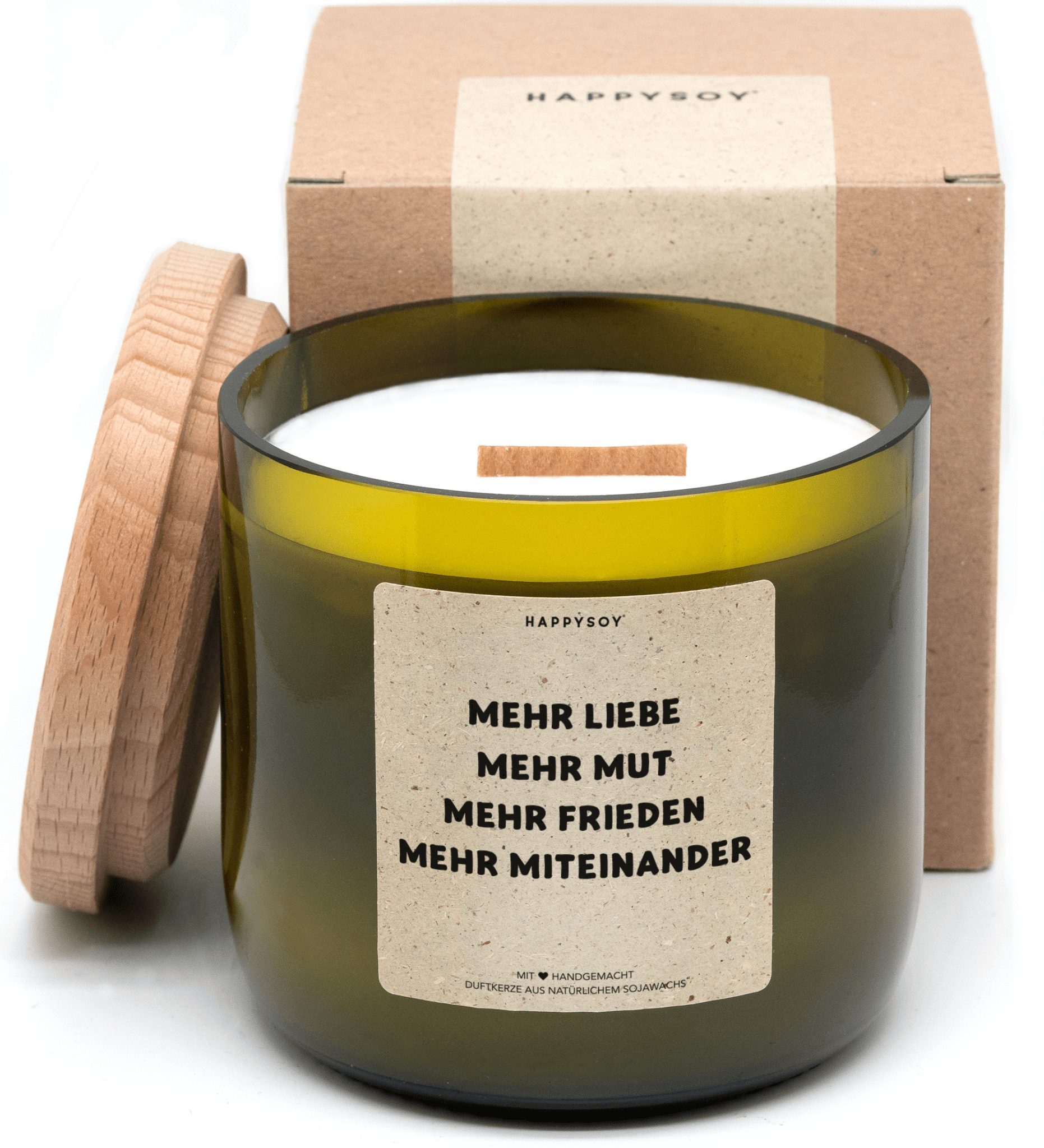 Duftkerze - mehr liebe, mehr mut, mehr frieden, mehr miteinander - Happysoy®