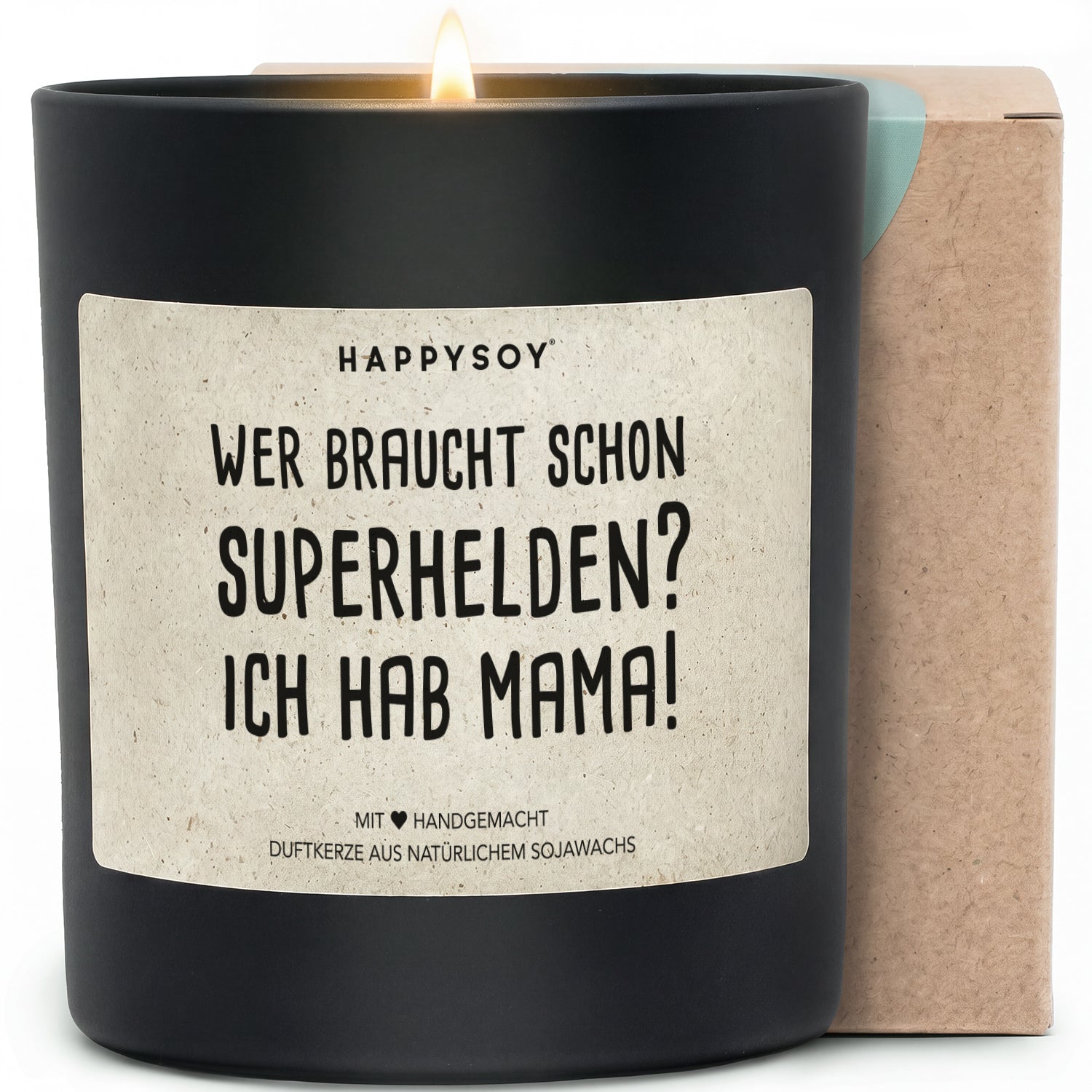 Duftkerze - wer braucht schon superhelden? ich hab mama! - Happysoy®