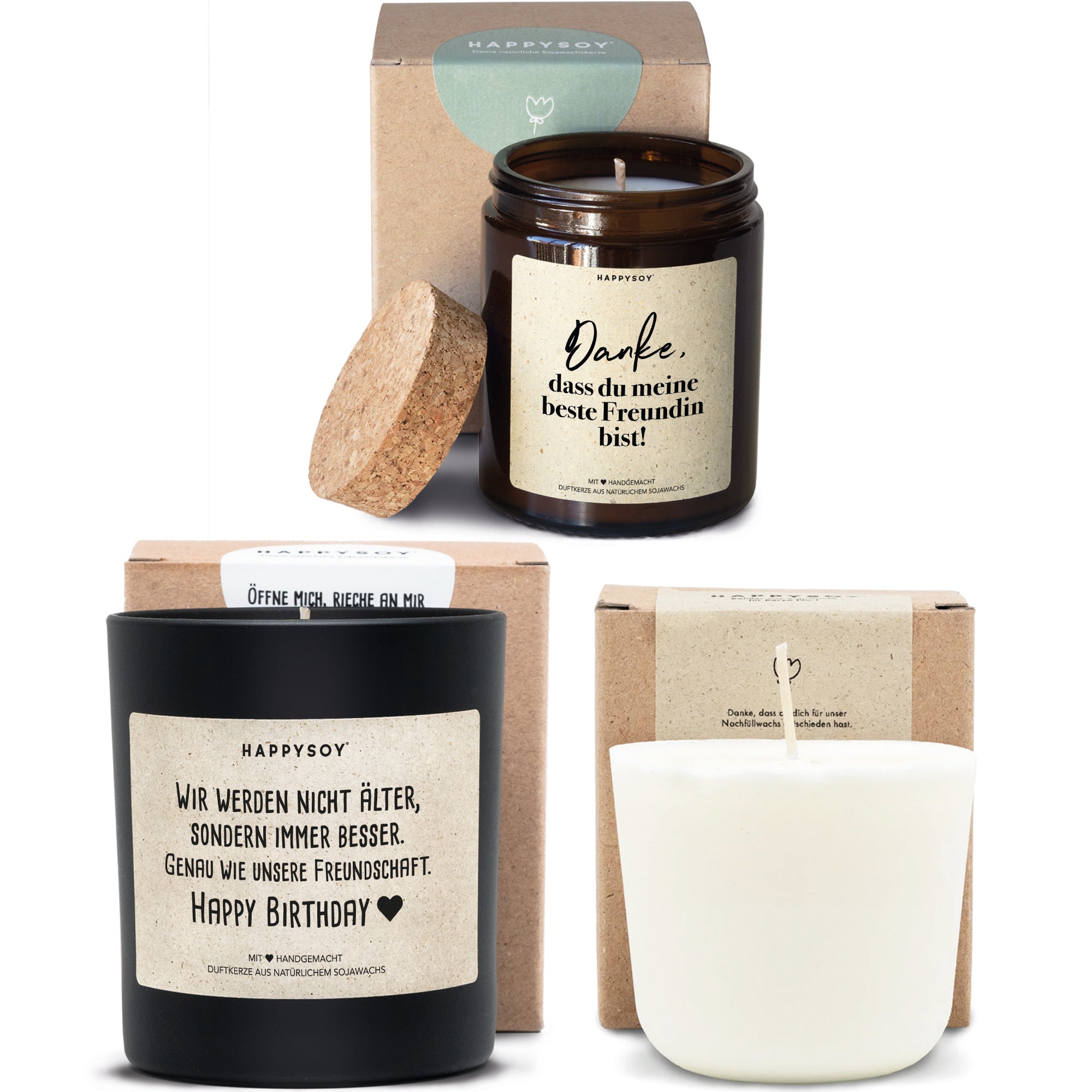 Duftkerzen - Geschenkset Freundinnen - Geburtstags - Bundle 04 inkl Refill - Happysoy®