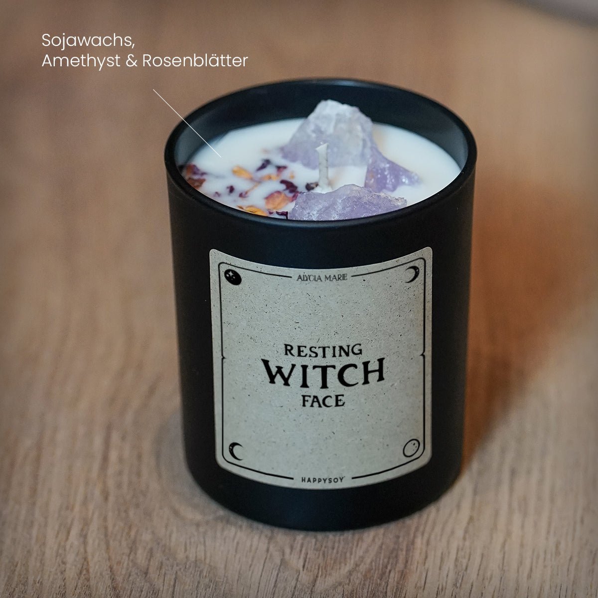Resting Witch Face - Duftkerze mit Amethyst und Rosenblättern - Alycia Marie x Happysoy - Happysoy®