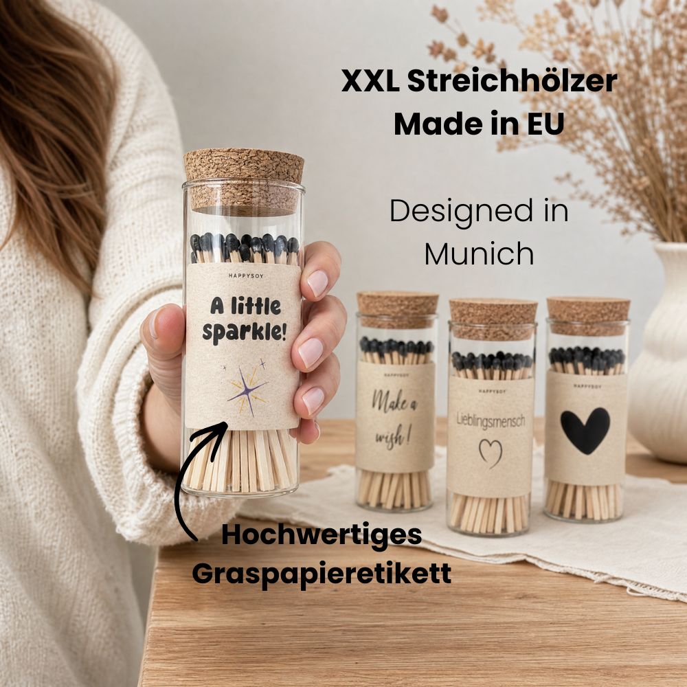 Streichhölzer im Glas mit Korken - Happysoy®