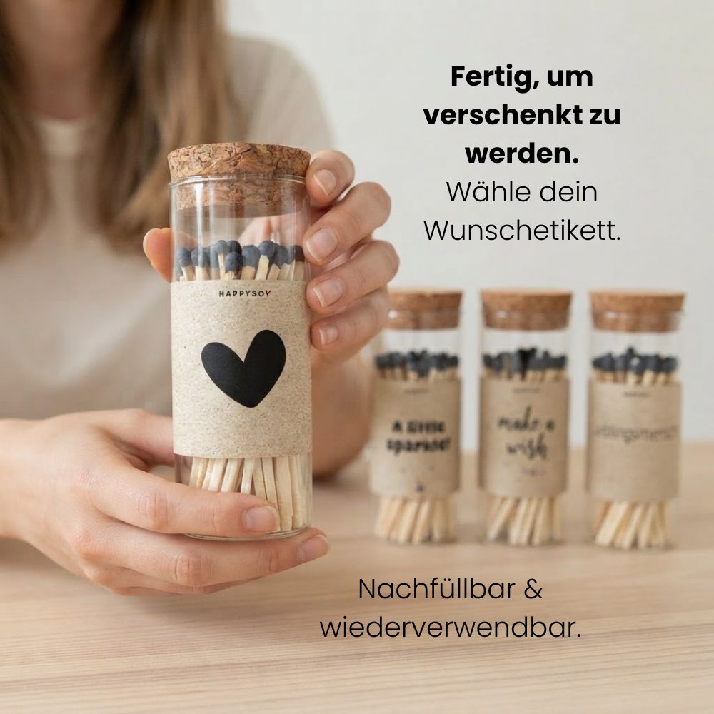 Streichhölzer im Glas mit Korken - Happysoy®